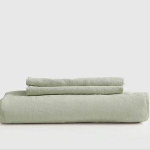 Quince European Linen Fitted Sheet Set In Sage Queen NEW